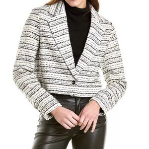 Bagatelle Black and White Cropped Textured Jacket Blazer w Notched Lapel Button